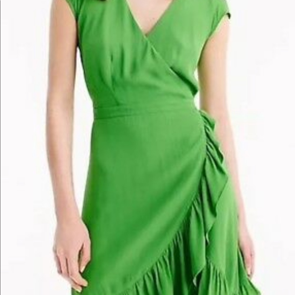 J. Crew Green Faux-Wrap Mini Dress